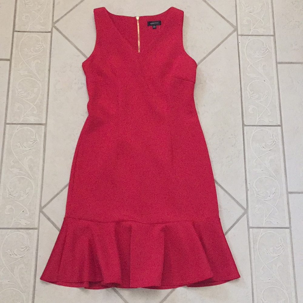 Red frill-bottom scuba-like Spense dress